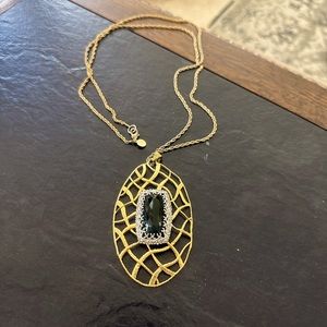 Alexis Bittar Outstanding Gold crystal Long necklace with emerald stone